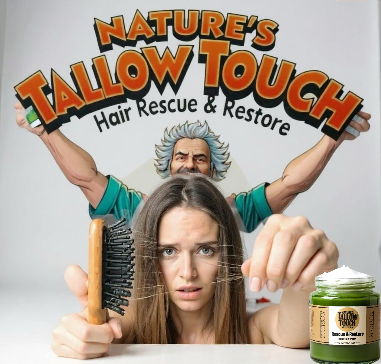 Rescue & Restore Tallow Hair Cream | (Leave-In) Hair & Beard Styling Treatment — Advanced Formula: DHT-Defend Stack™ - Nature’s Tallow Touch LLC
