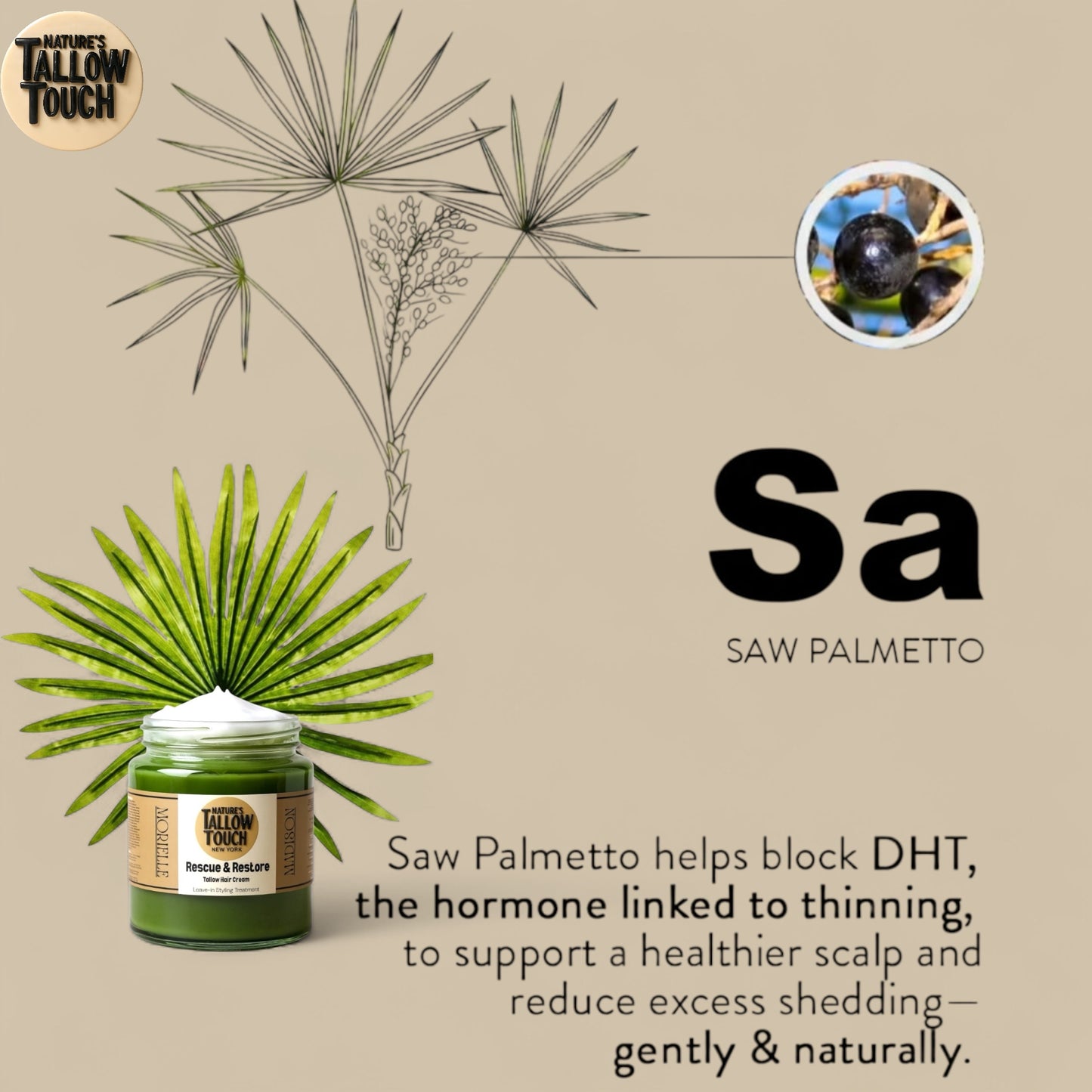 Rescue & Restore Tallow Hair Cream | (Leave-In) Hair & Beard Styling Treatment — Advanced Formula: DHT-Defend Stack™ - Nature’s Tallow Touch LLC
