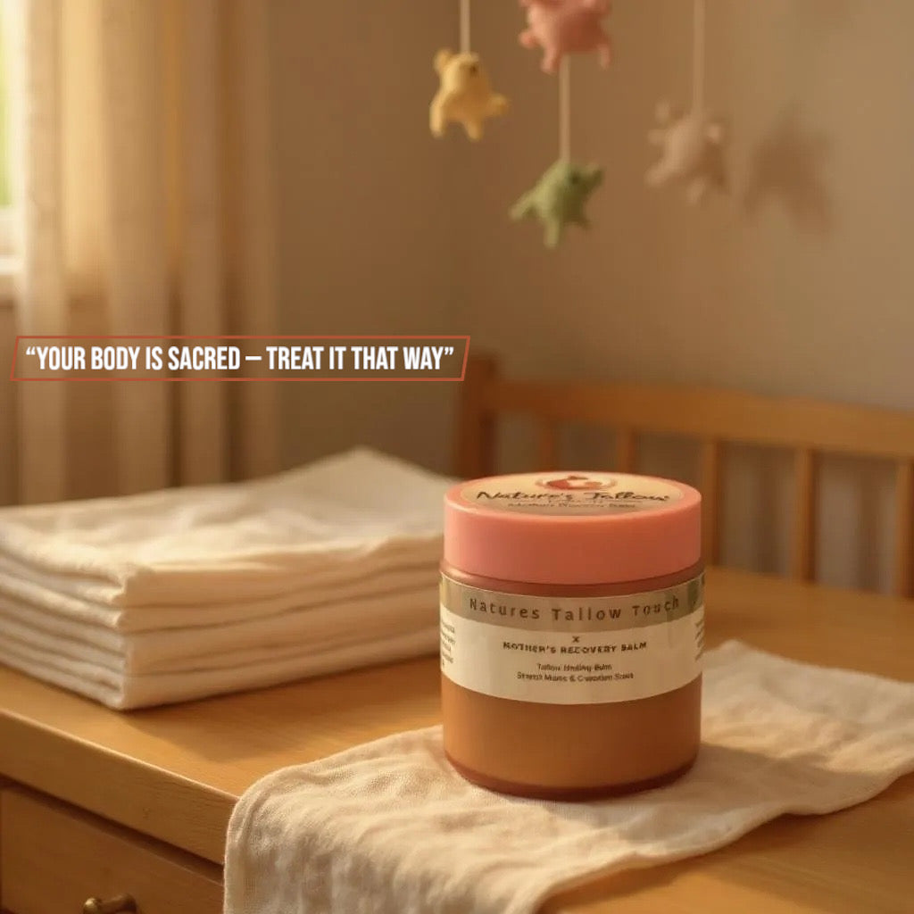 Nature’s Touch Luxe Mother’s Recovery Body Cream | Pregnancy-Safe
Whipped Tallow Formula for Stretch Marks + Postpartum Skin Renewal