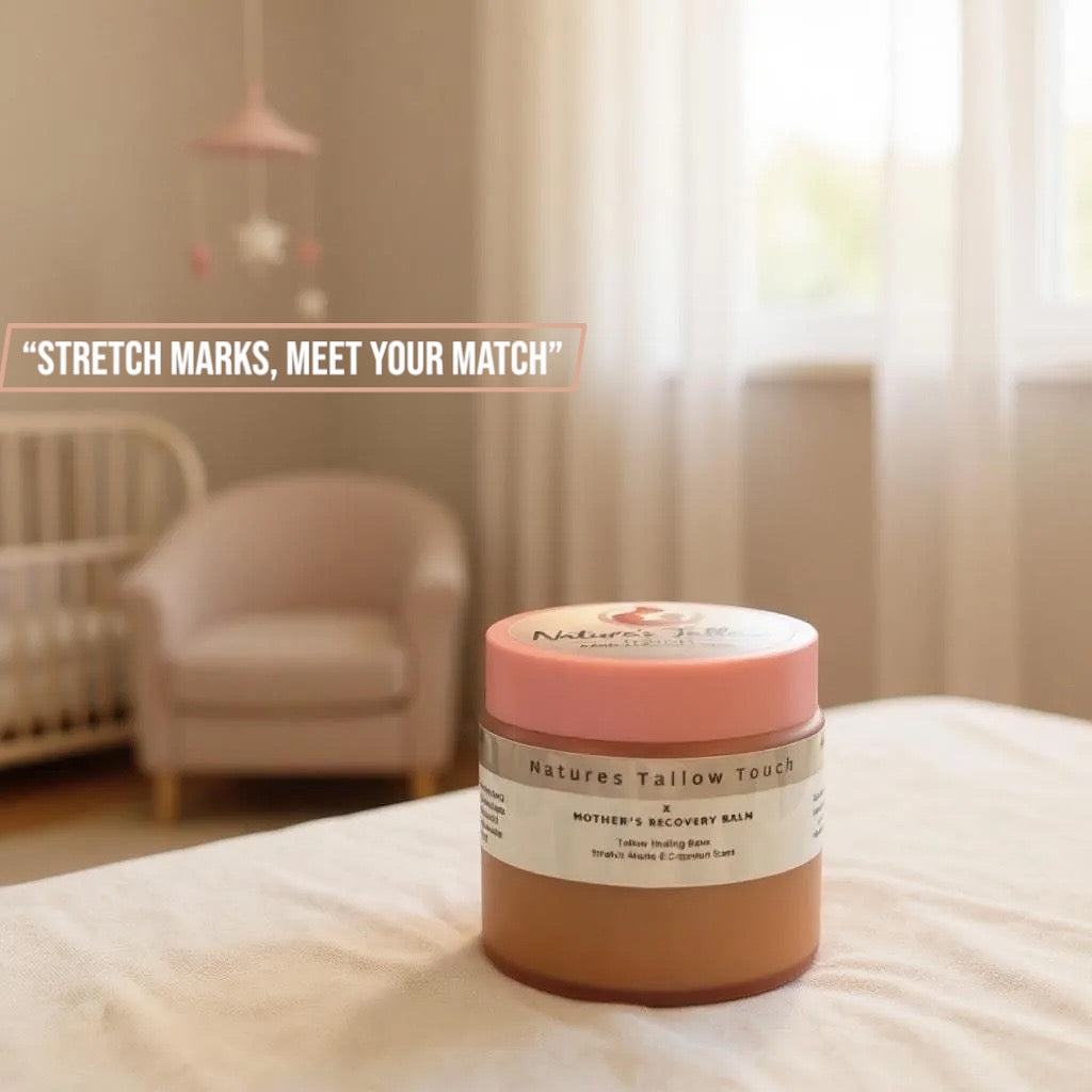 Nature’s Touch Luxe Mother’s Recovery Body Cream | Pregnancy-Safe
Whipped Tallow Formula for Stretch Marks + Postpartum Skin Renewal