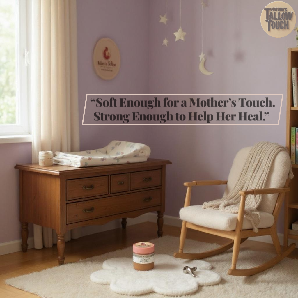 Nature’s Touch Luxe Mother’s Recovery Body Cream | Pregnancy-Safe
Whipped Tallow Formula for Stretch Marks + Postpartum Skin Renewal