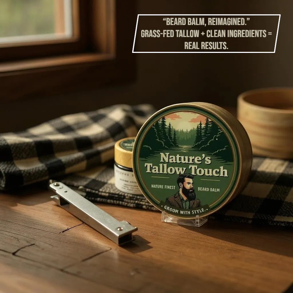 Nature’s Finest Tallow Beard Balm | Premium Ingredients • Strong Wax Hold •Smooth, Flake-Free Finish