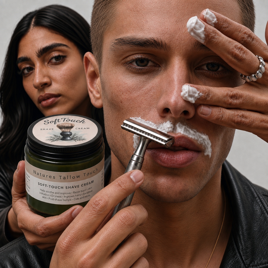 SoftTouch Shave Cream — Brush-Lathered for a Cleaner Razor Glide.