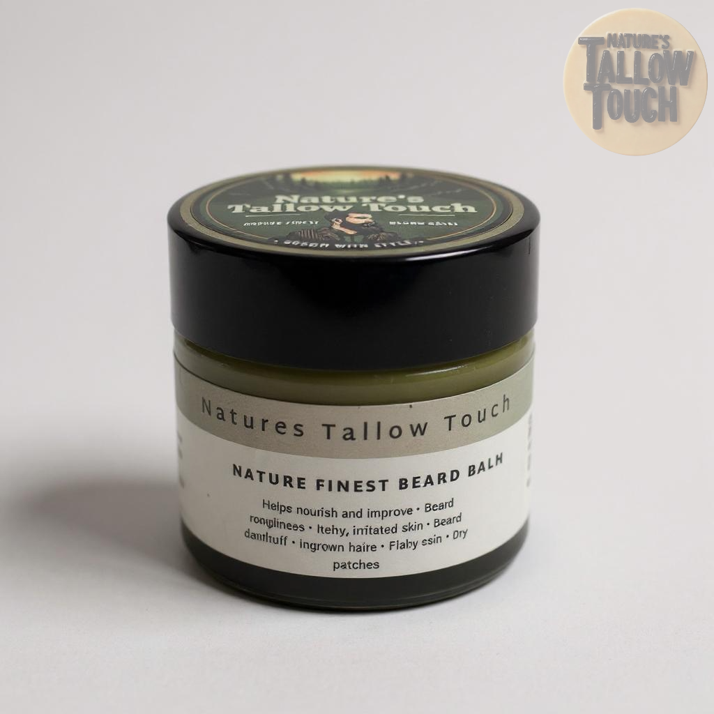 Nature’s Finest Tallow Beard Balm | Premium Ingredients • Strong Wax Hold •Smooth, Flake-Free Finish