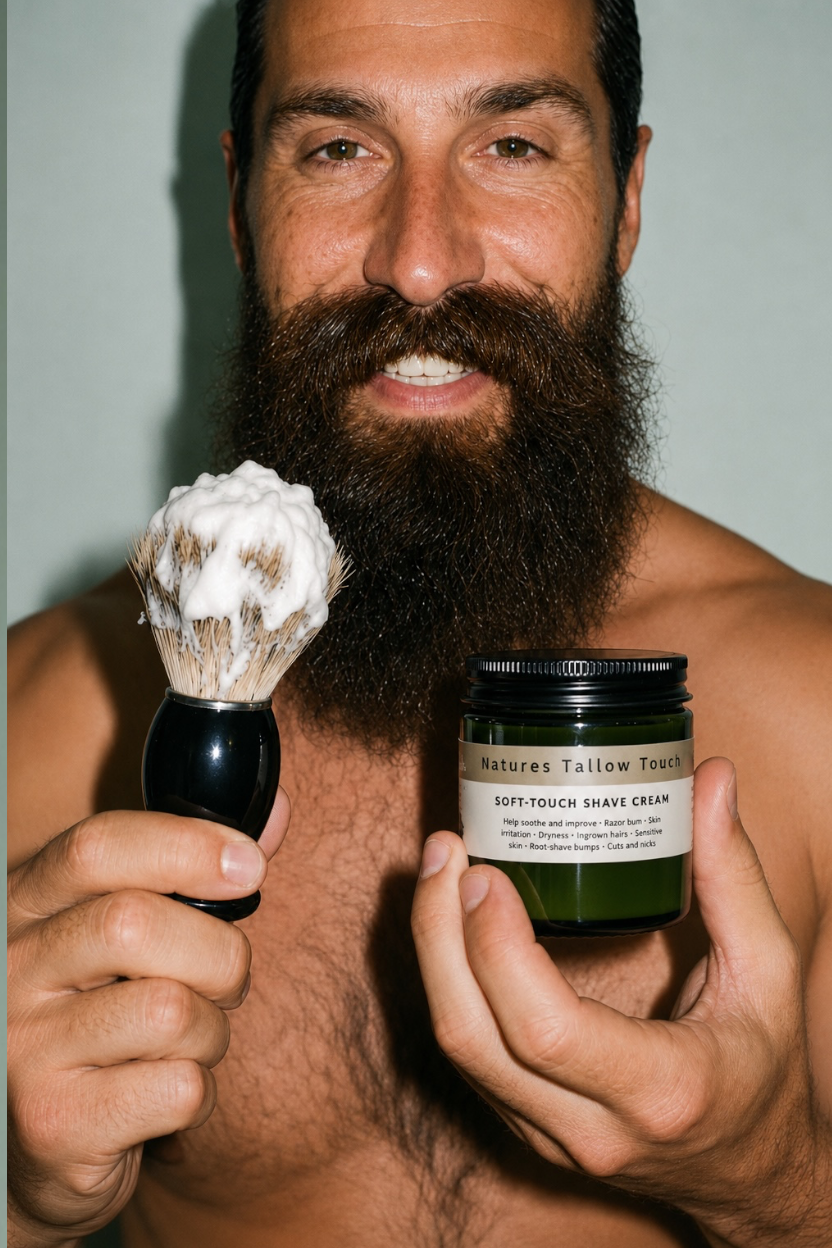 SoftTouch Shave Cream — Brush-Lathered for a Cleaner Razor Glide. - Nature’s Tallow Touch LLC
